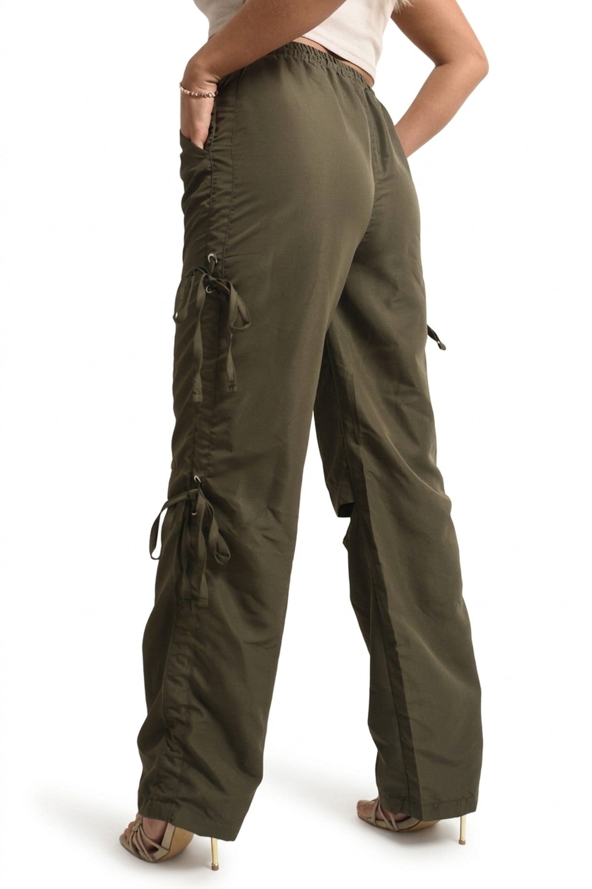 Mandy Knee Cut Out Cargo Trouser - Khaki_wb