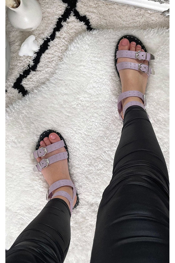 Maren Studded Double Buckle Sliders - Lilac
