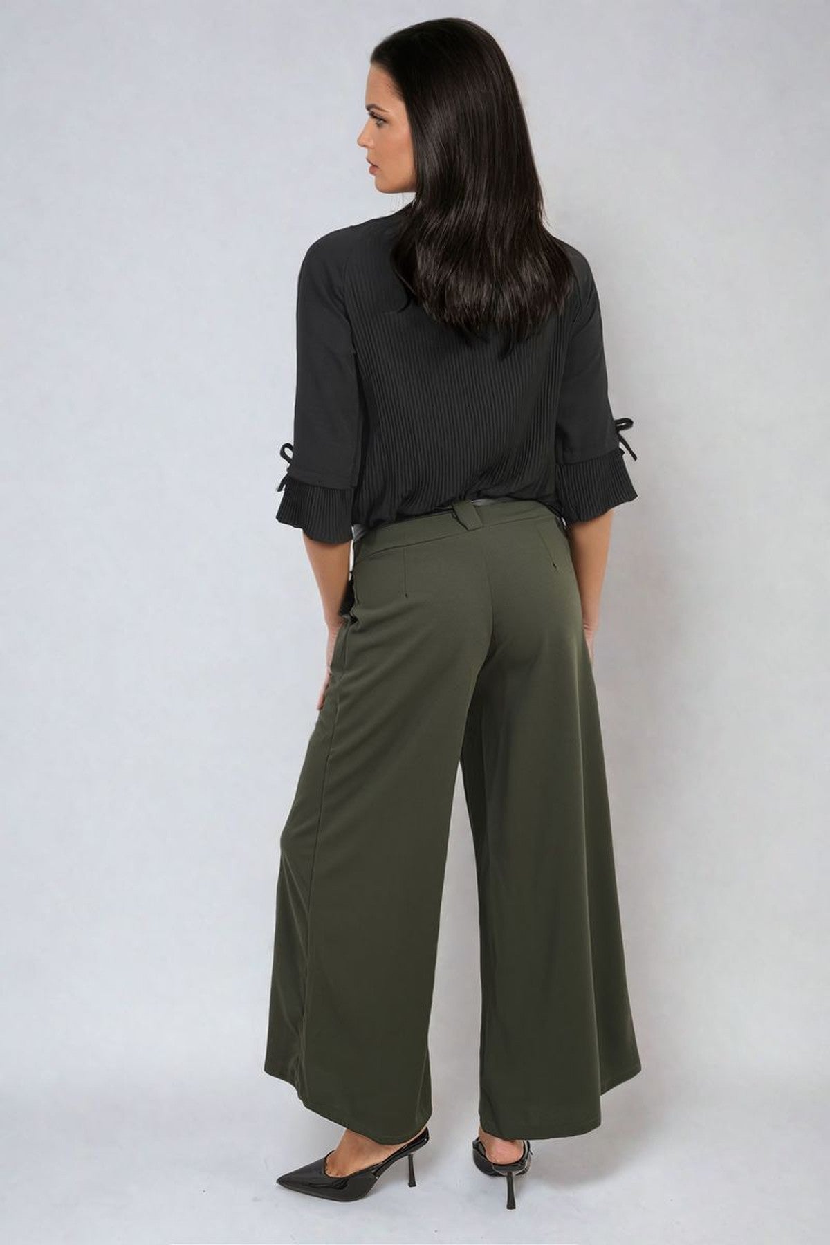 Mariana Belted High Waist Wide Leg Trouser - Khaki
