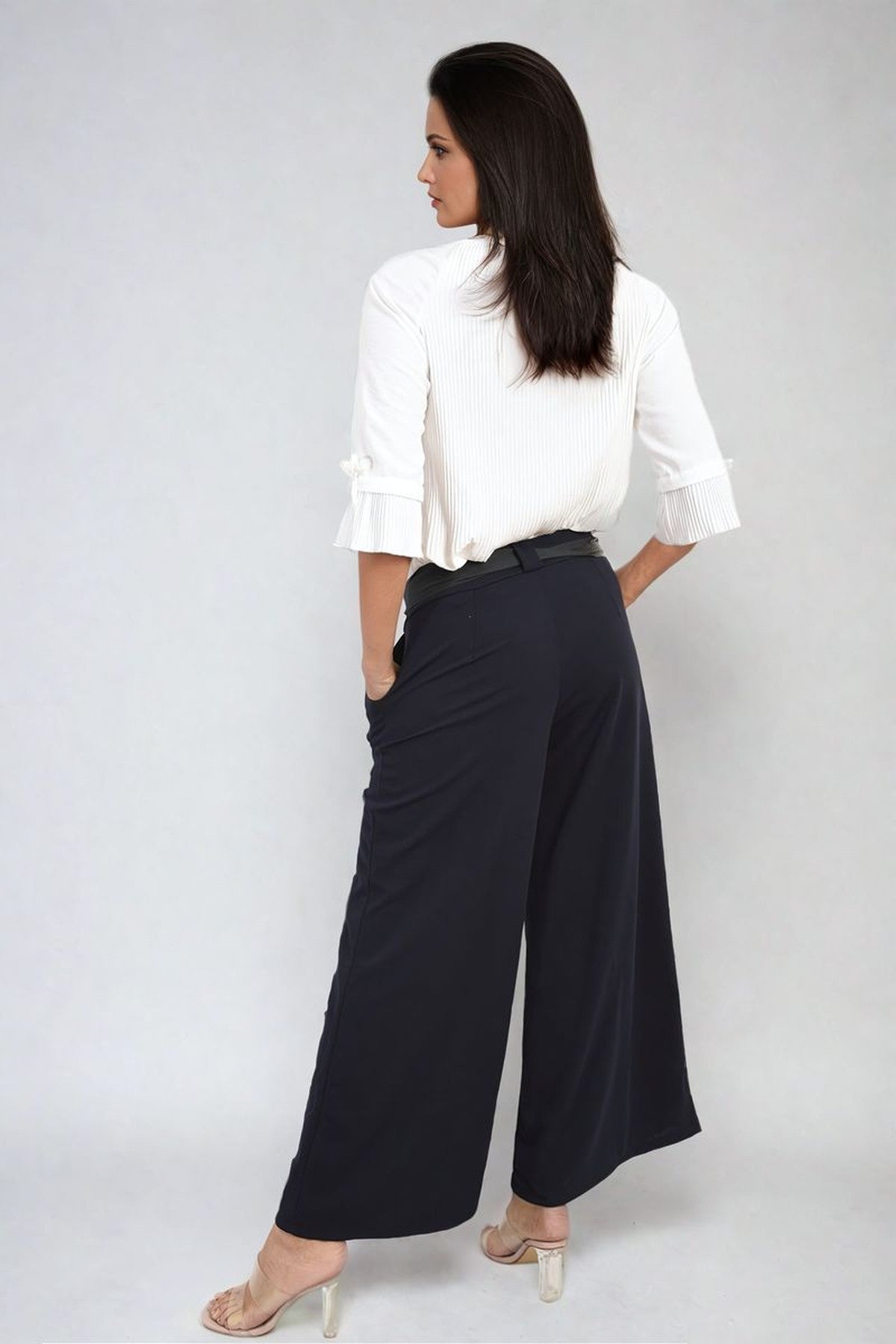 Mariana Belted High Waist Wide Leg Trouser - Navy