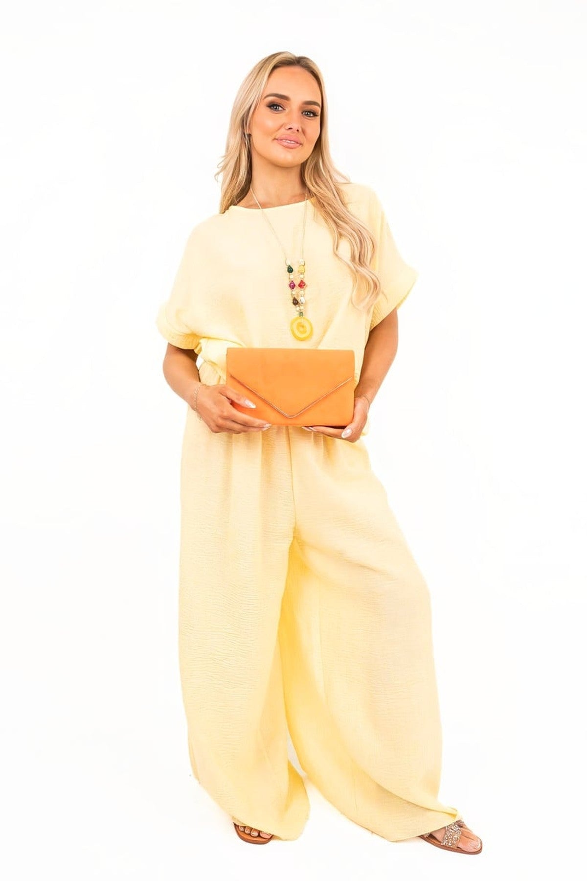 Marinne Loose Fit Short Sleeve Top And Wide Trousers Co-ord Set - Yellow