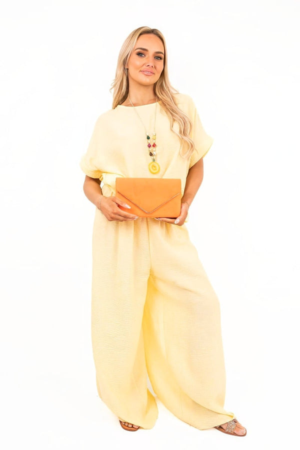 Marinne Loose Fit Short Sleeve Top And Wide Trousers Co-ord Set - Yellow