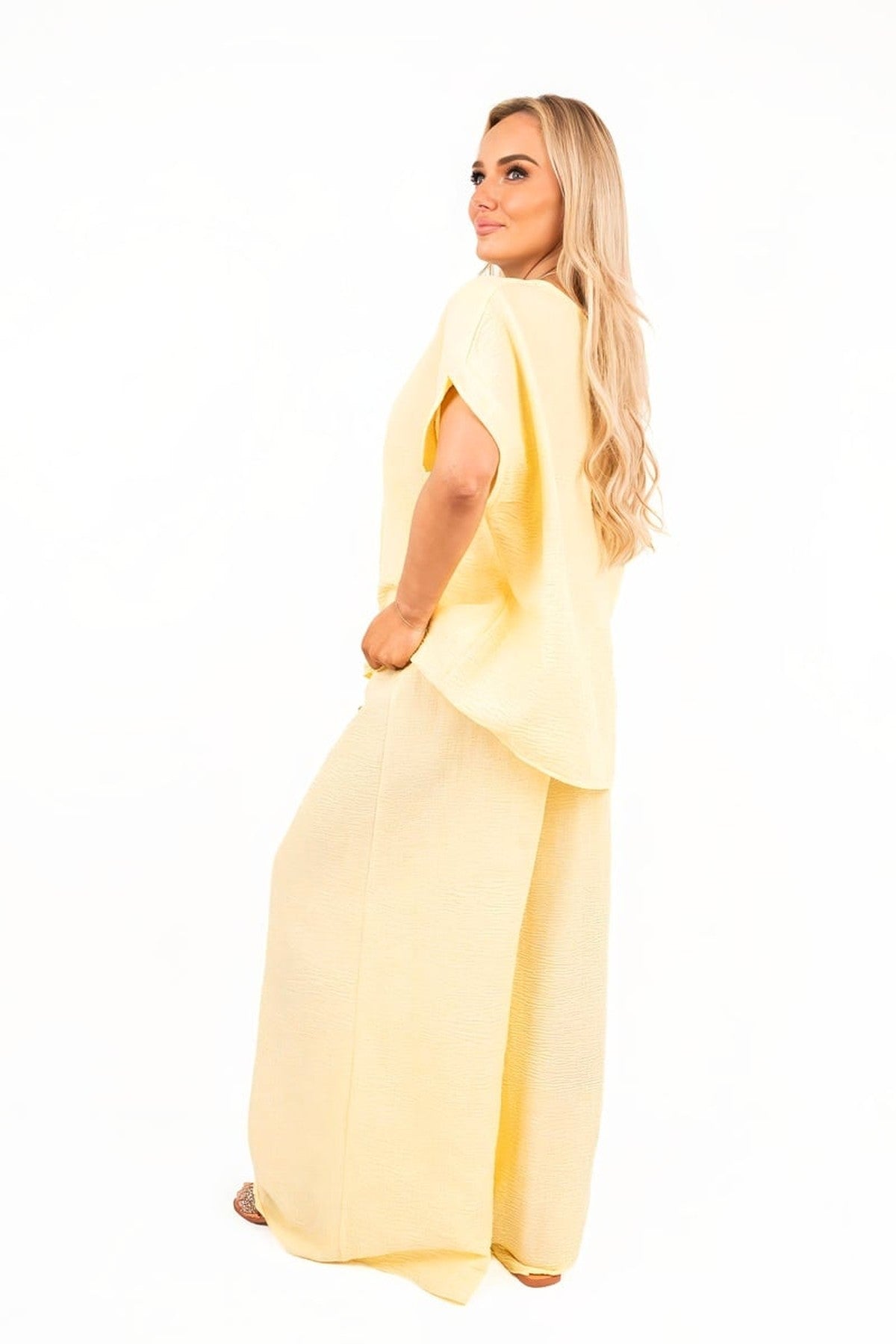 Marinne Loose Fit Short Sleeve Top And Wide Trousers Co-ord Set - Yellow