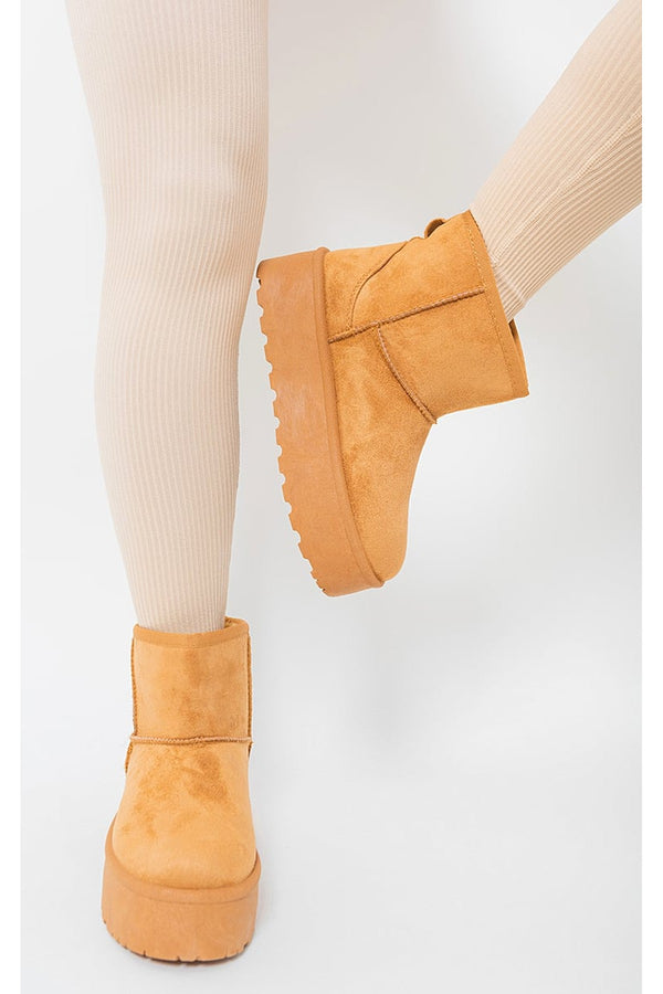 Martha Thick Heel Platform Boots - Camel