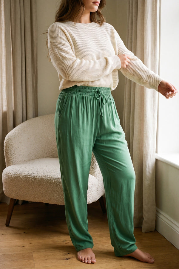 Matilda Drawstring High Waist Trouser With Side Pockets - Green