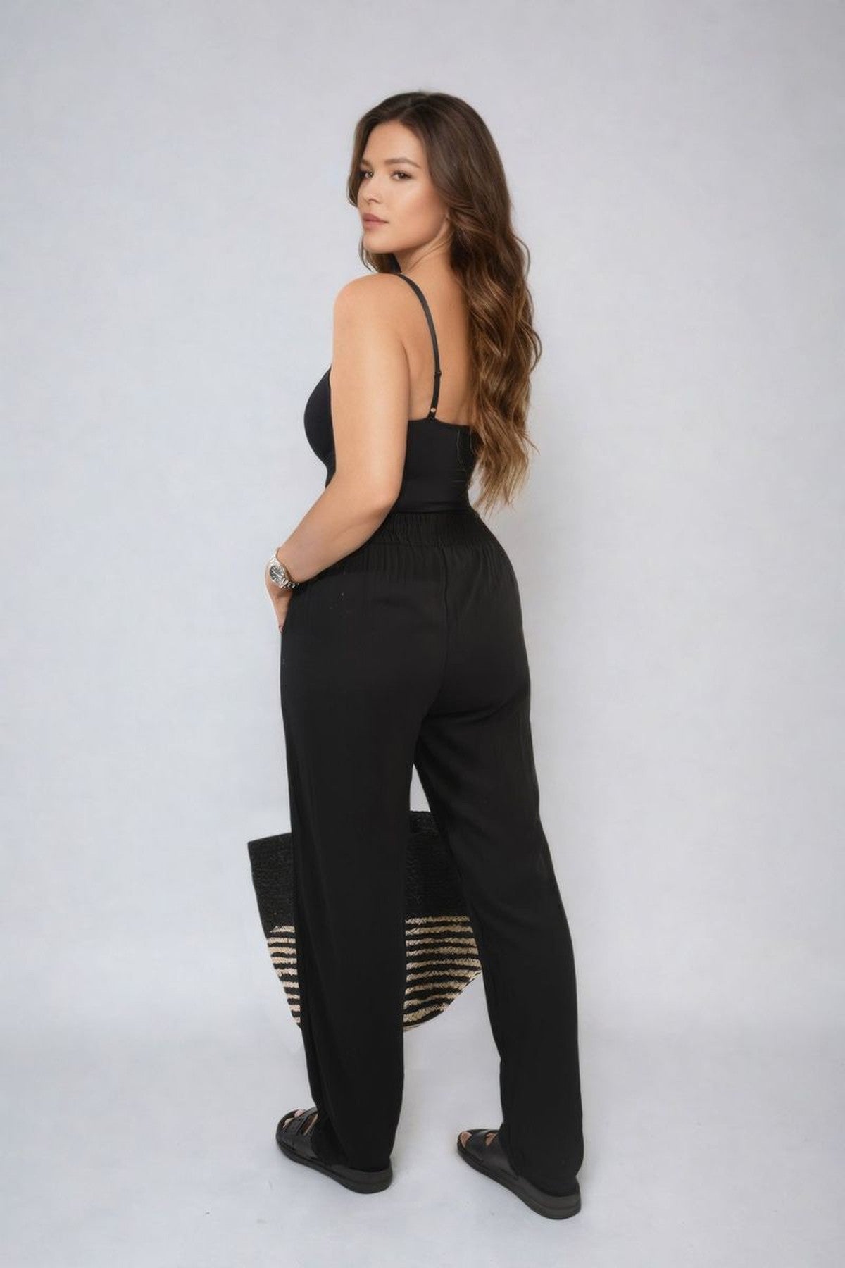 Matilda Drawstring High Waist Trouser With Side Pockets - Black