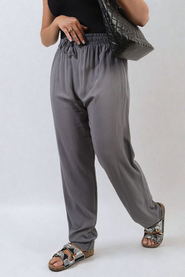 Matilda Drawstring High Waist Trouser With Side Pockets - Grey