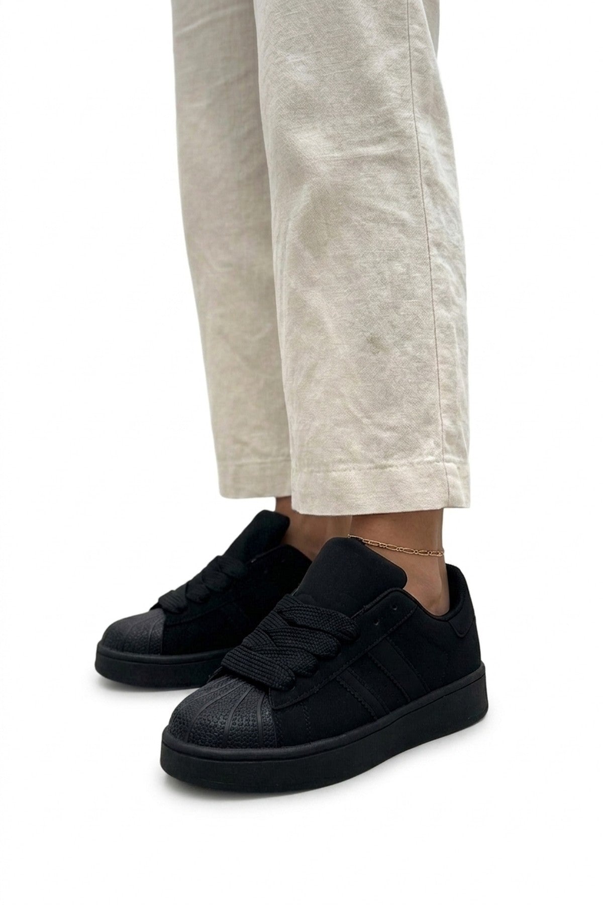 Maud Faux Suede Stripe Trainers - Black_wb