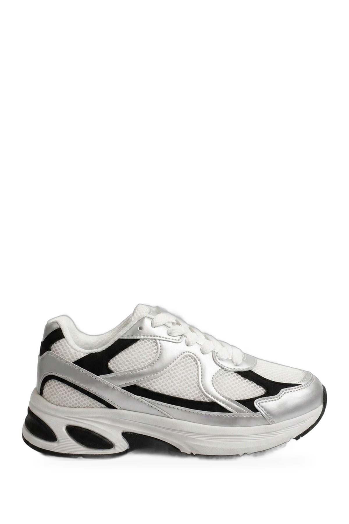 Maud Metallic Panel Mesh Trainers - Silver