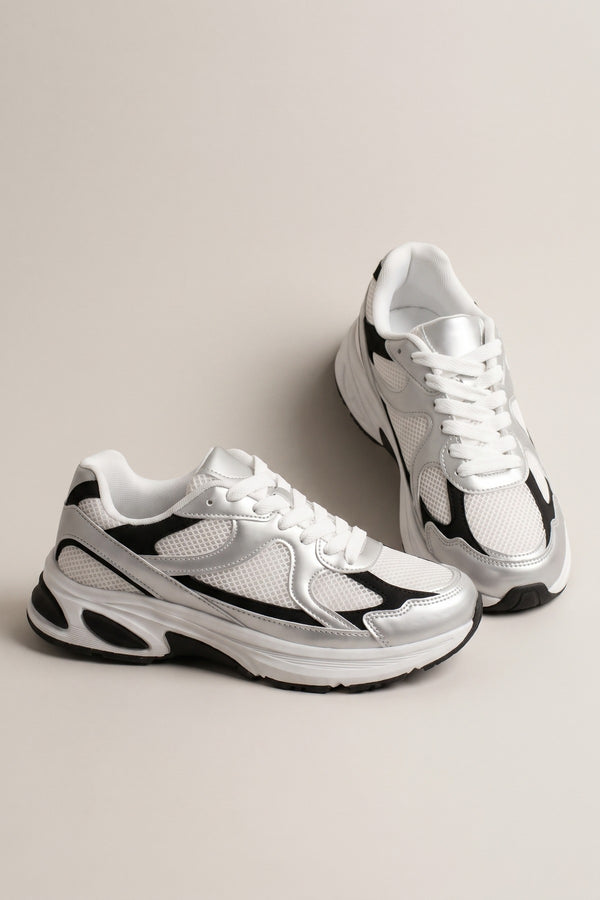 Maud Metallic Panel Mesh Trainers - Silver