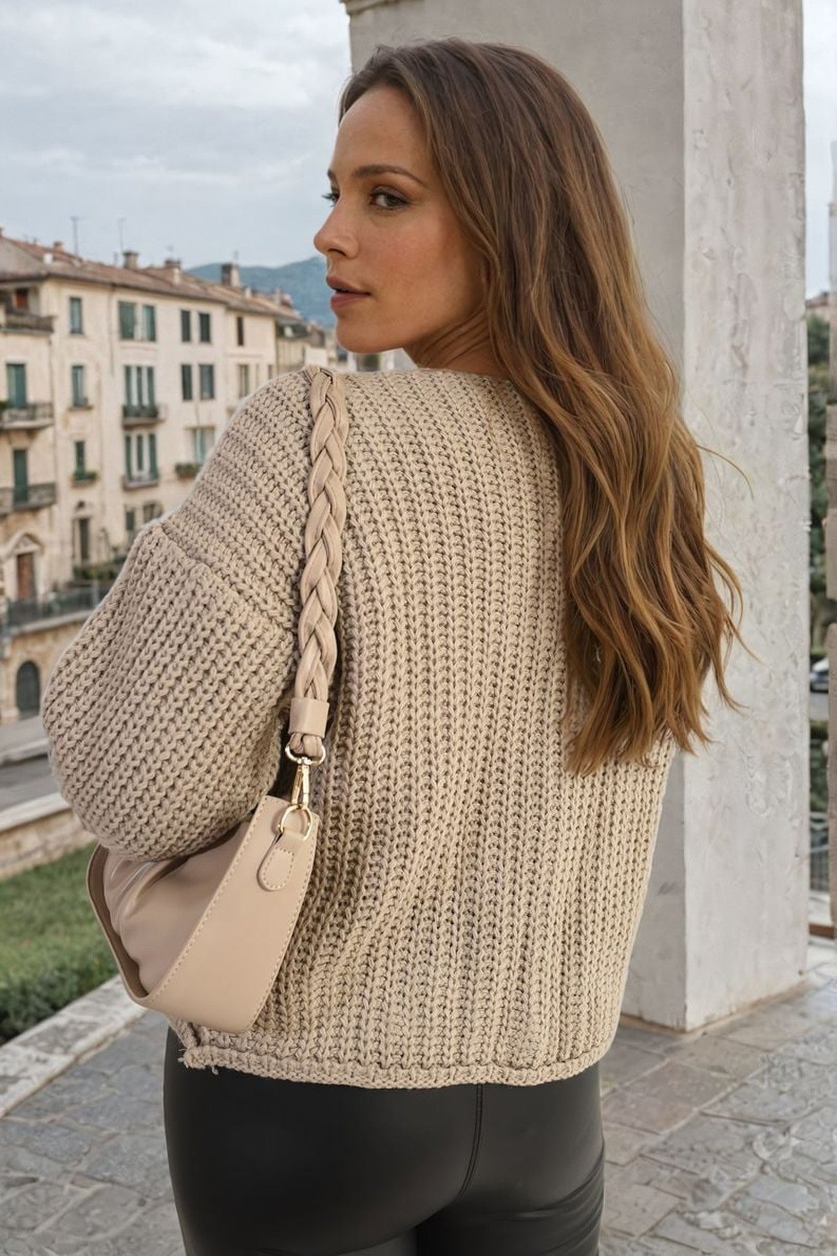 Melissa Chunky Cable Button Knit Cardigan - Beige