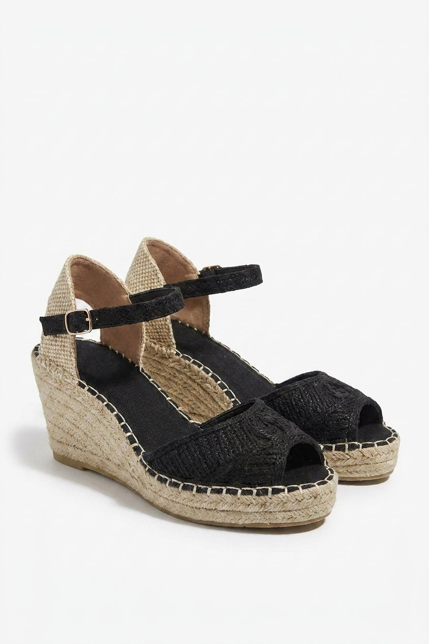 Melissa Peep Toe Ankle Strap Platform Wedge Sandals - Black_wb