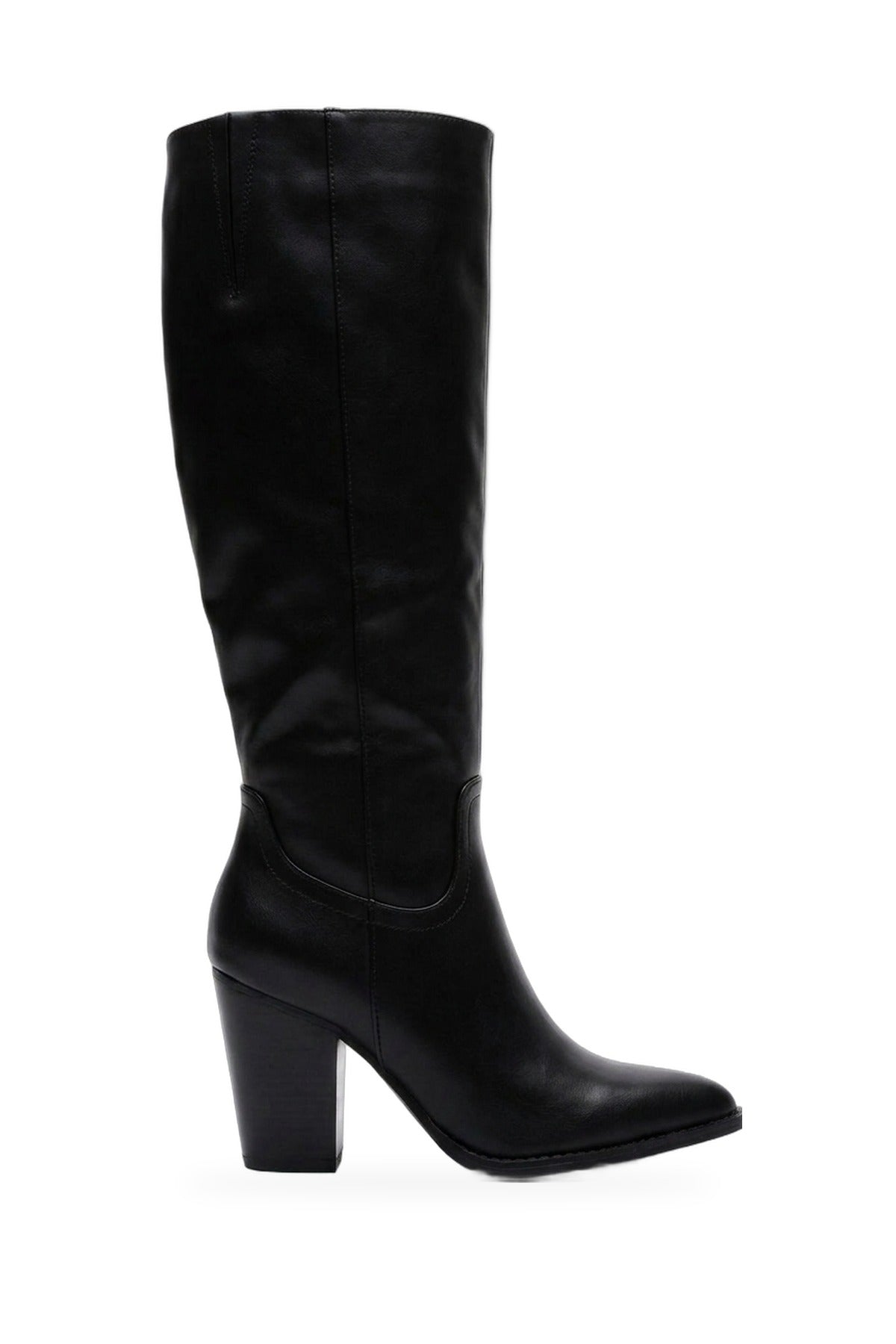 Mercedes Faux Leather Knee High Block Heel - Black