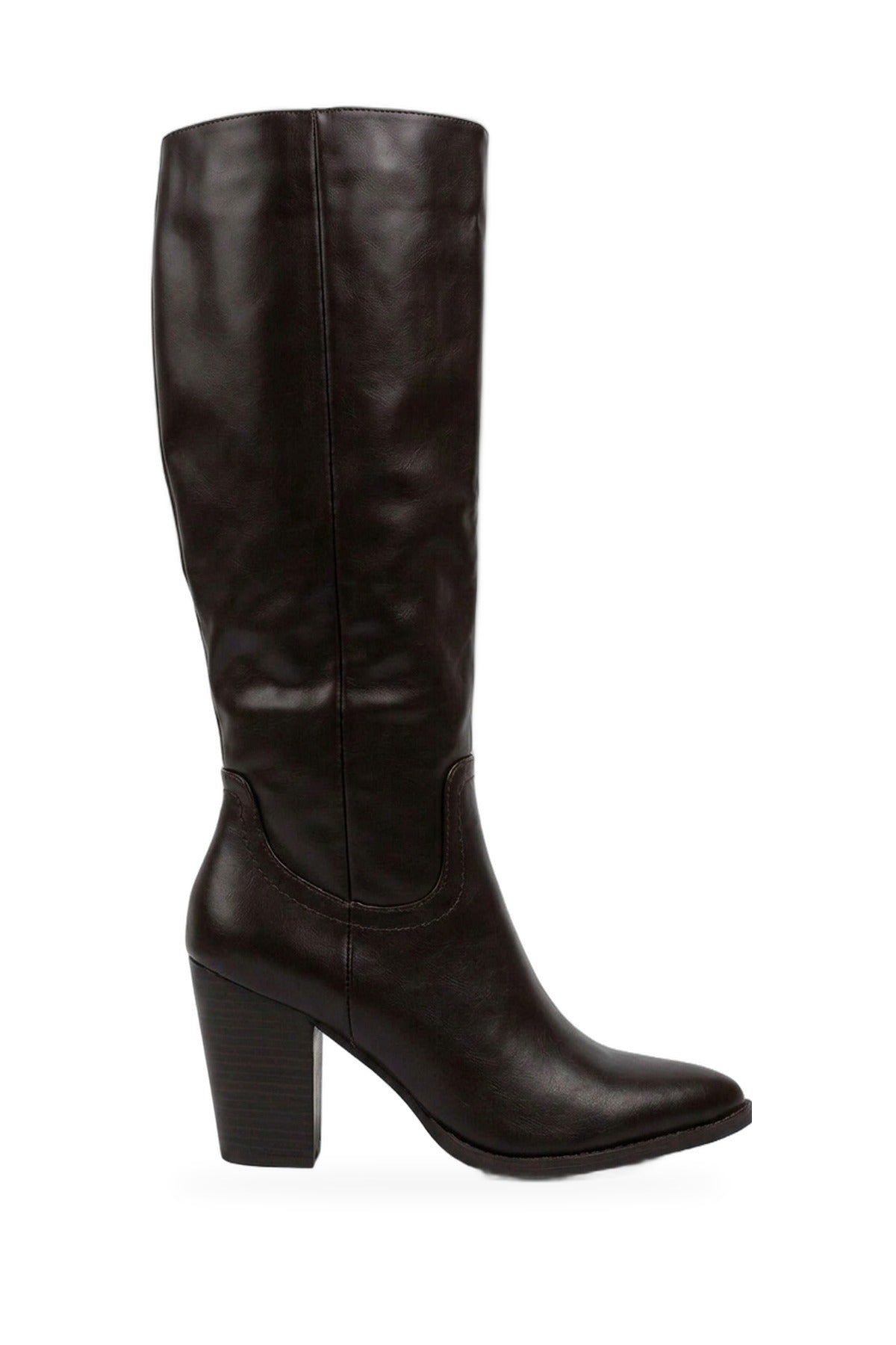 Mercedes Faux Leather Knee High Block Heel - Brown