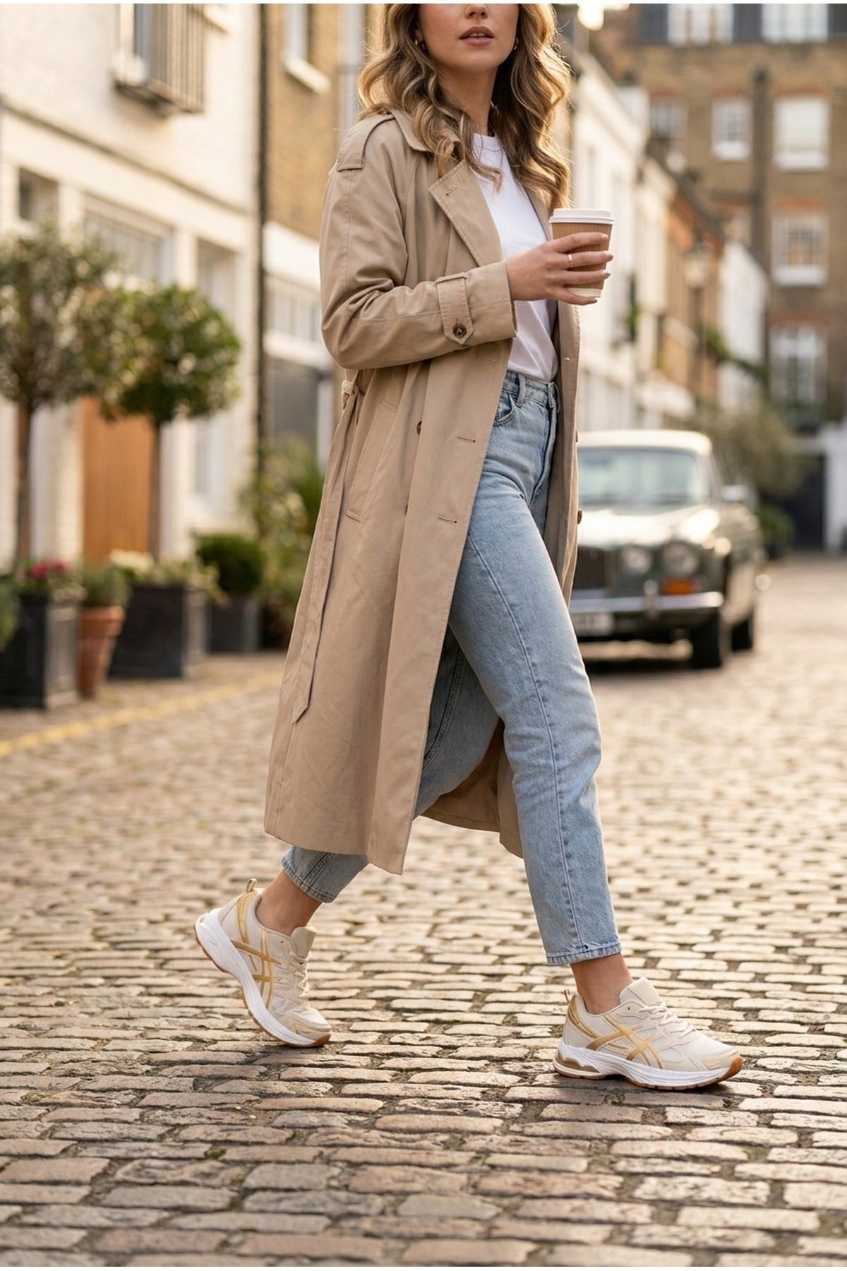 Constance Mixed Media Panelled Trainers - Beige