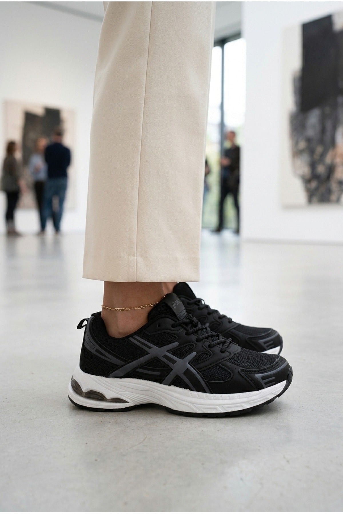 Constance Mixed Media Panelled Trainers - Black