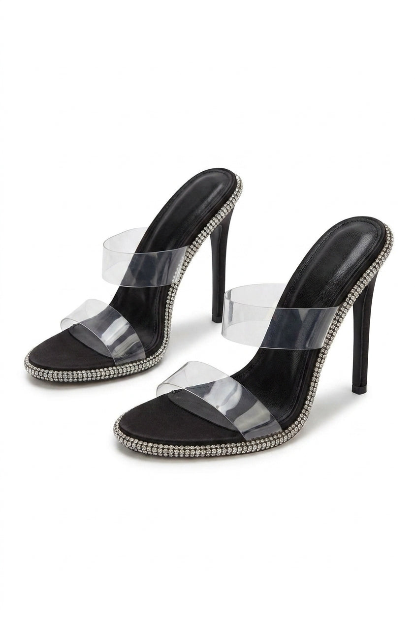 Miley Studded Stiletto Heels With Clear Strap - Black_wb