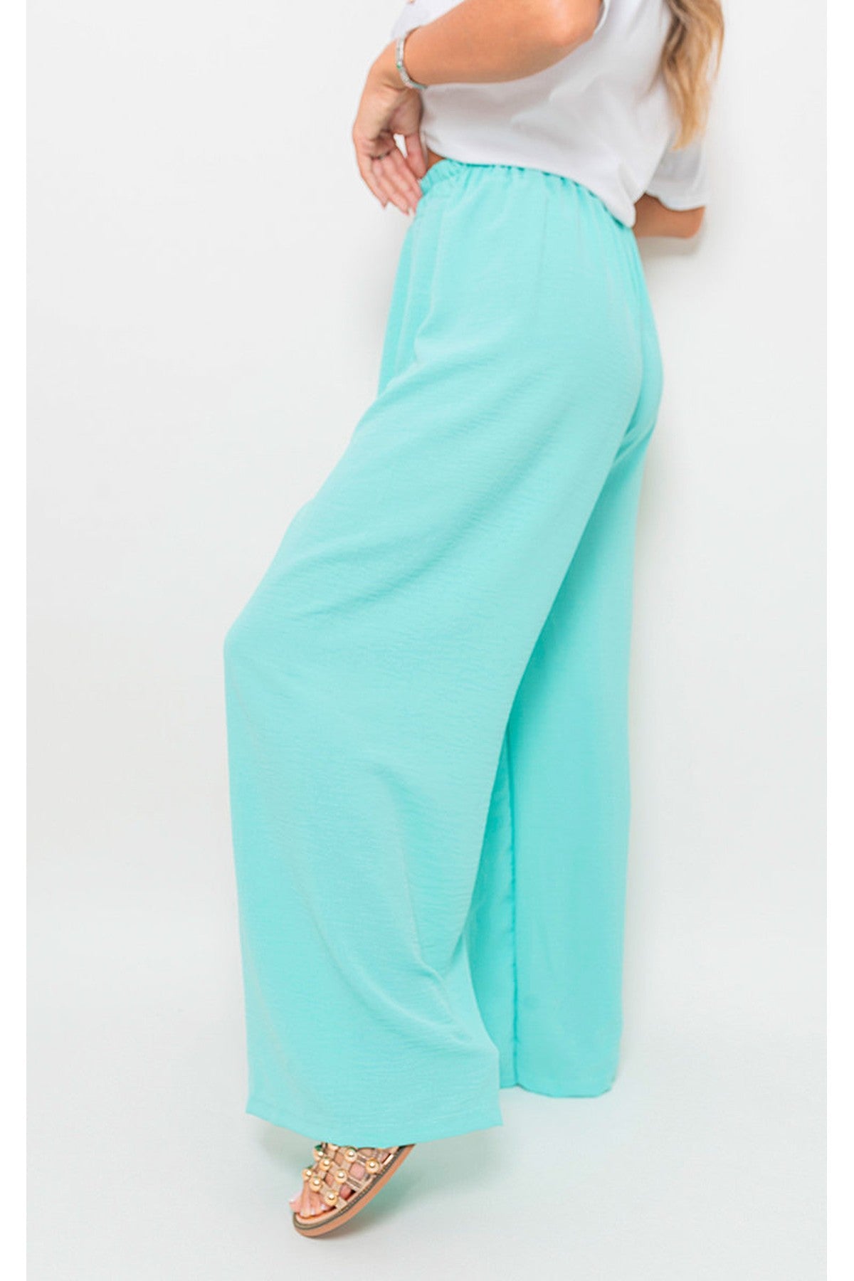 Mollie Drawstring Gathered Waist Wide Leg Trouser - Mint