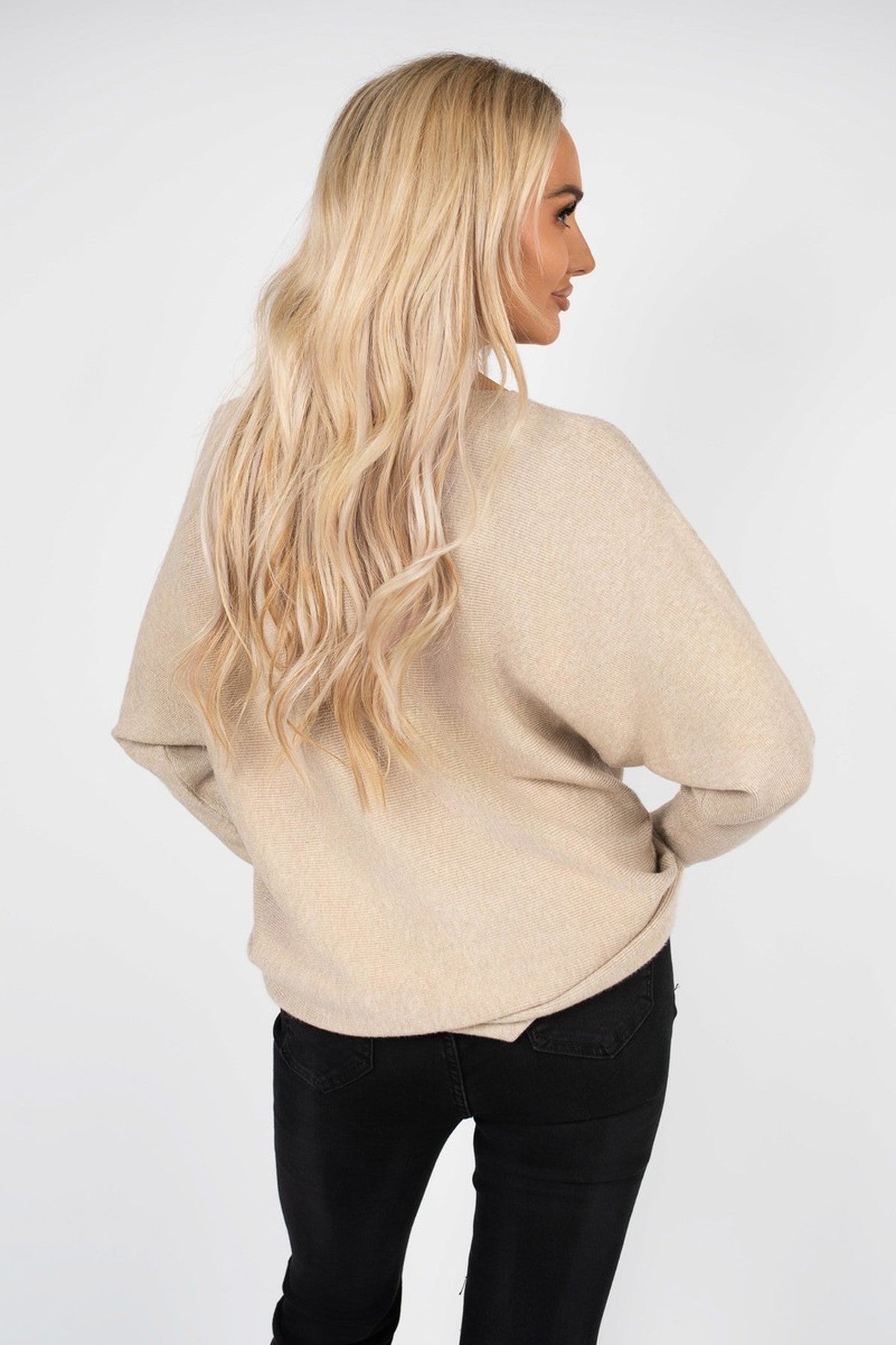 Haisley Long Sleeve Knitted Jumper With Embellished Neckline - Mocha