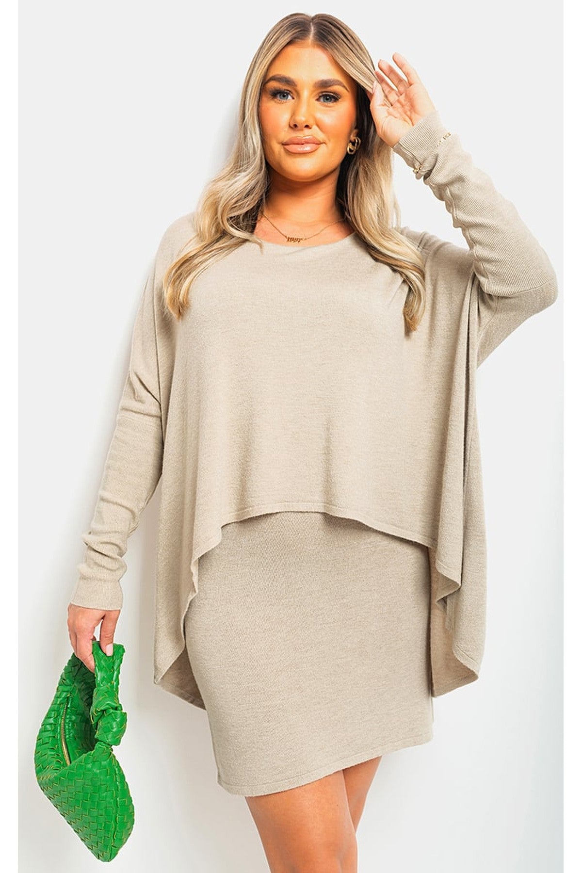 Joanna Oversized Long Sleeve Asymmetric Mini Dress - Mocha
