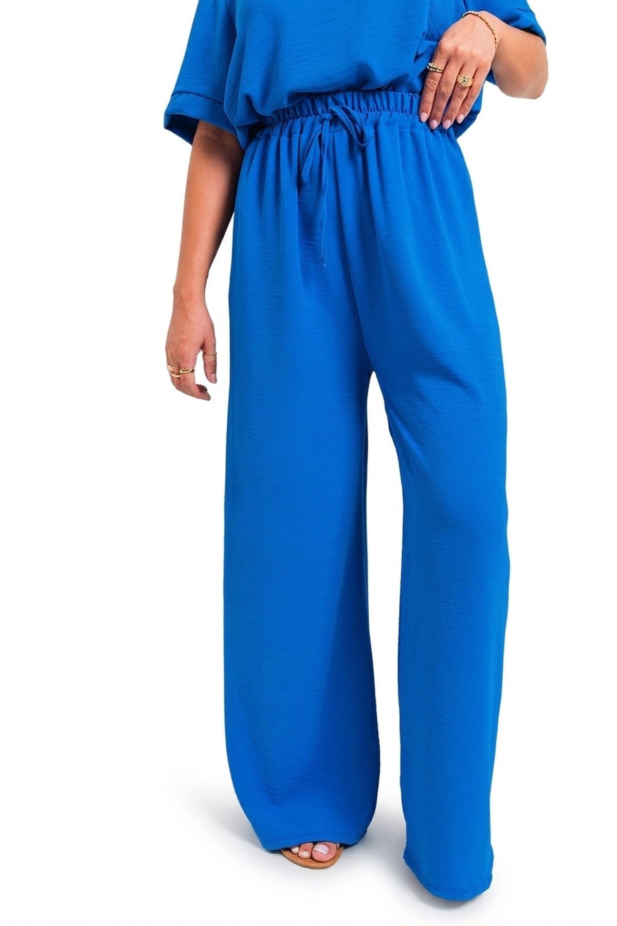 Mollie Drawstring Gathered Waist Wide Leg Trouser - Royal_wb