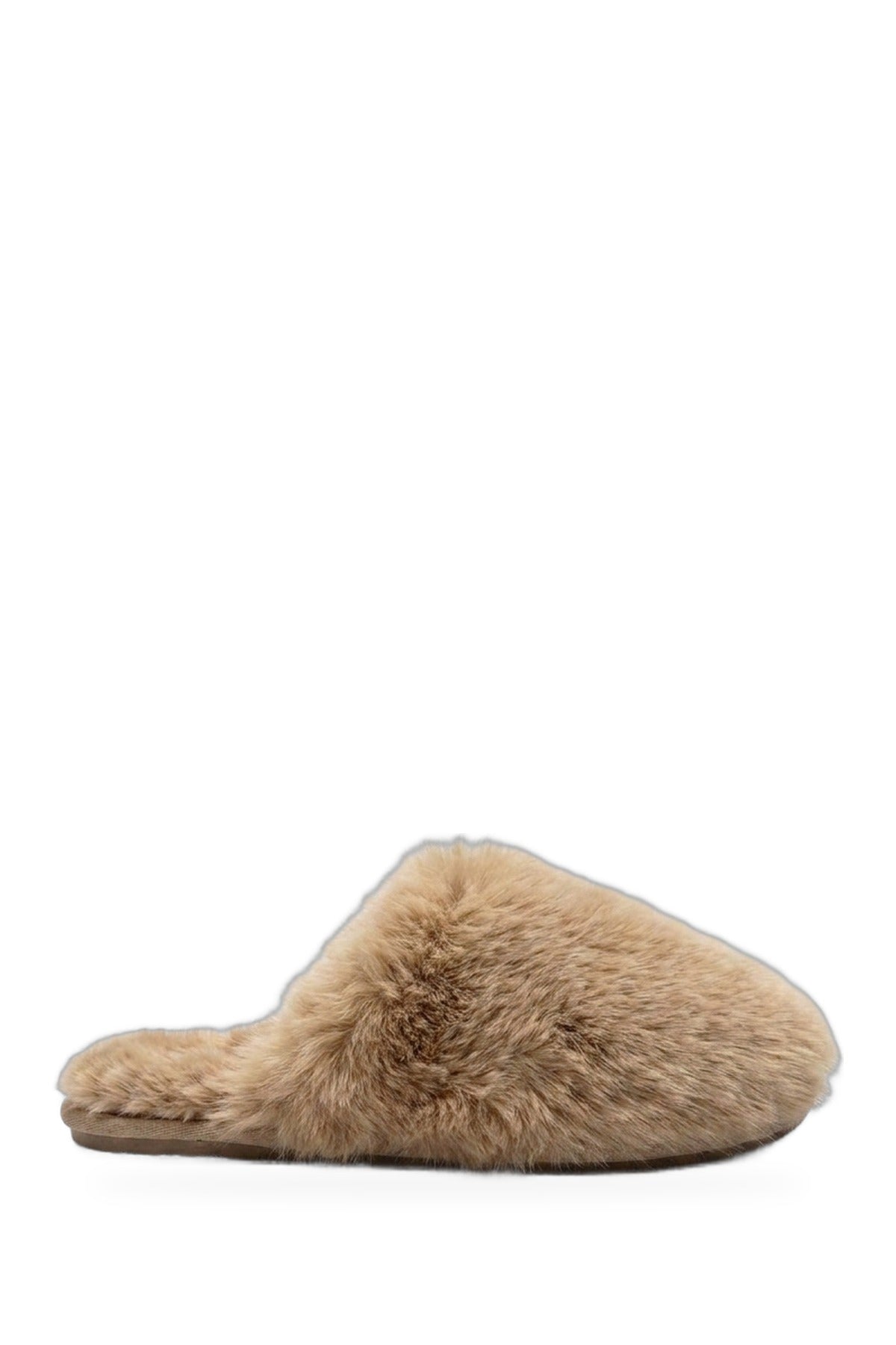 Nadia Fluffy Faux Fur Slippers - Camel