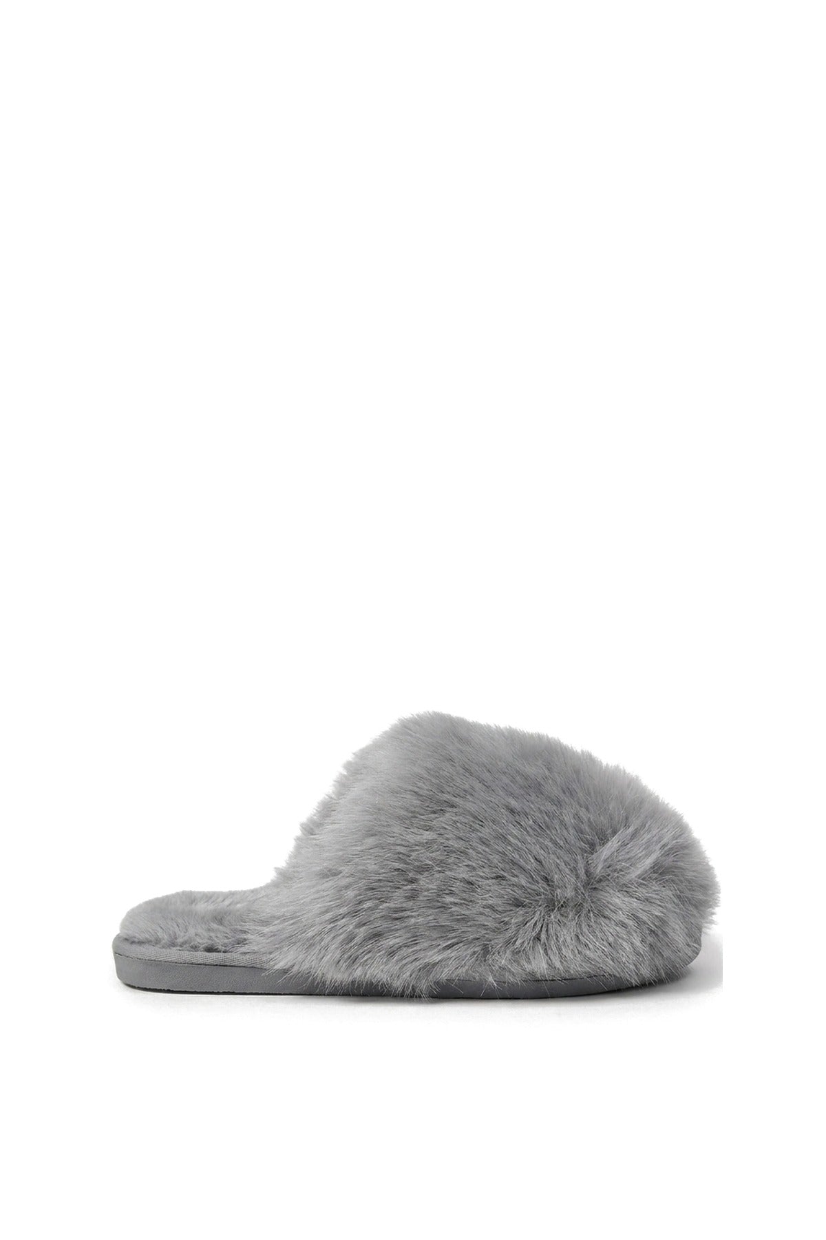 Nadia Fluffy Faux Fur Slippers - Grey