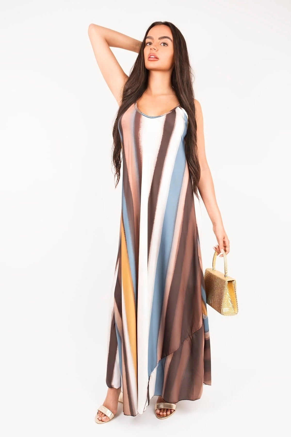Naela Strappy Printed Maxi Dress - Brown