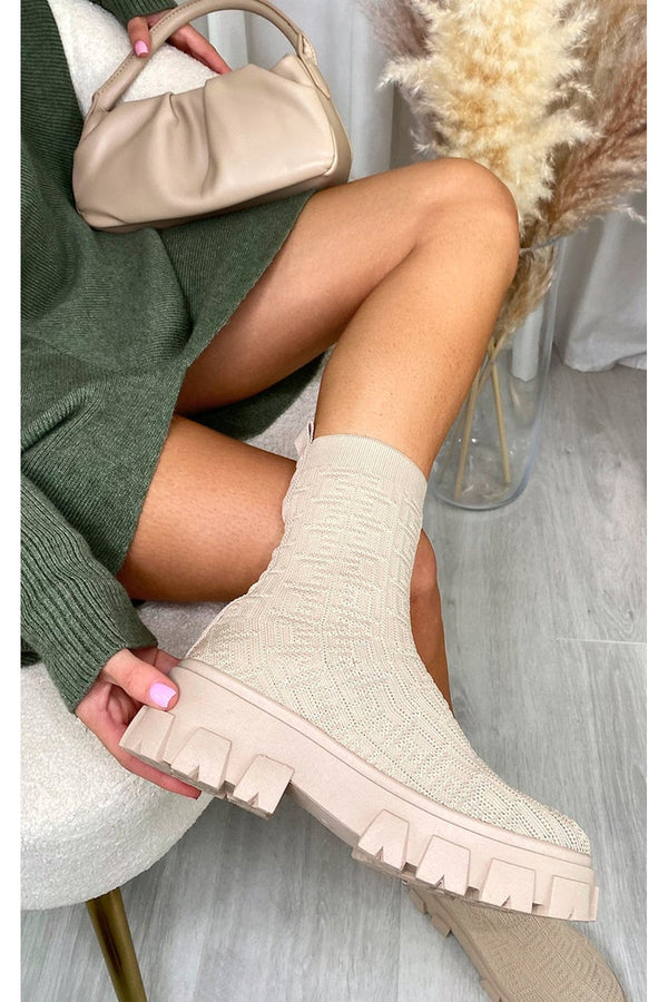 Nancy Chunky Sock Boots - Beige