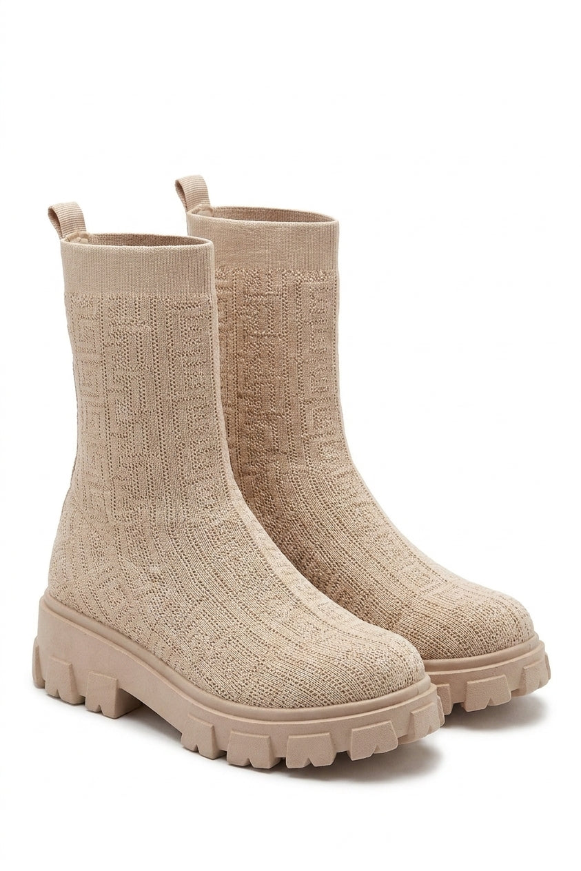 Nancy Chunky Sock Boots - Beige