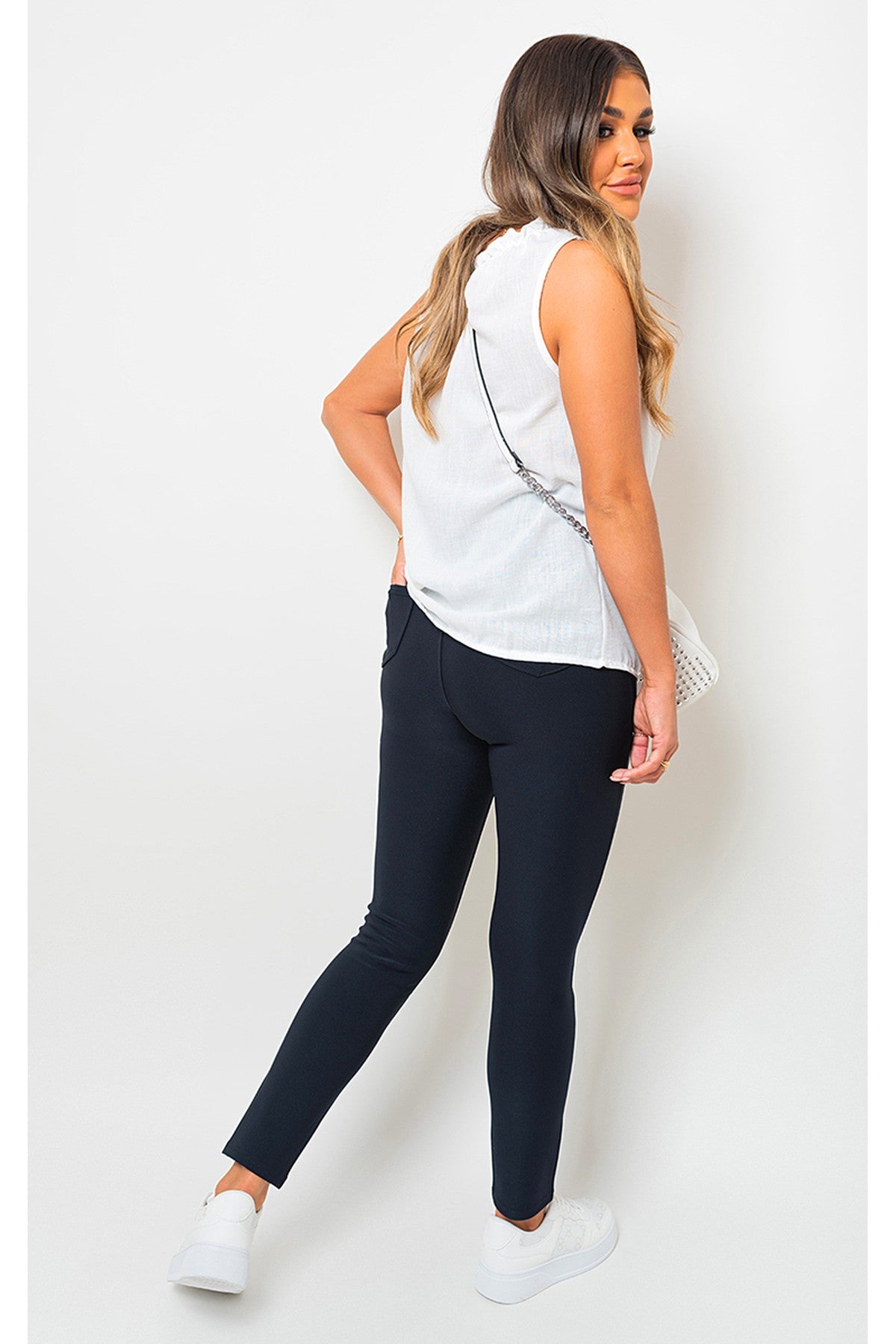Selene Wide Waistband Trouser With Front Pockets - Navy
