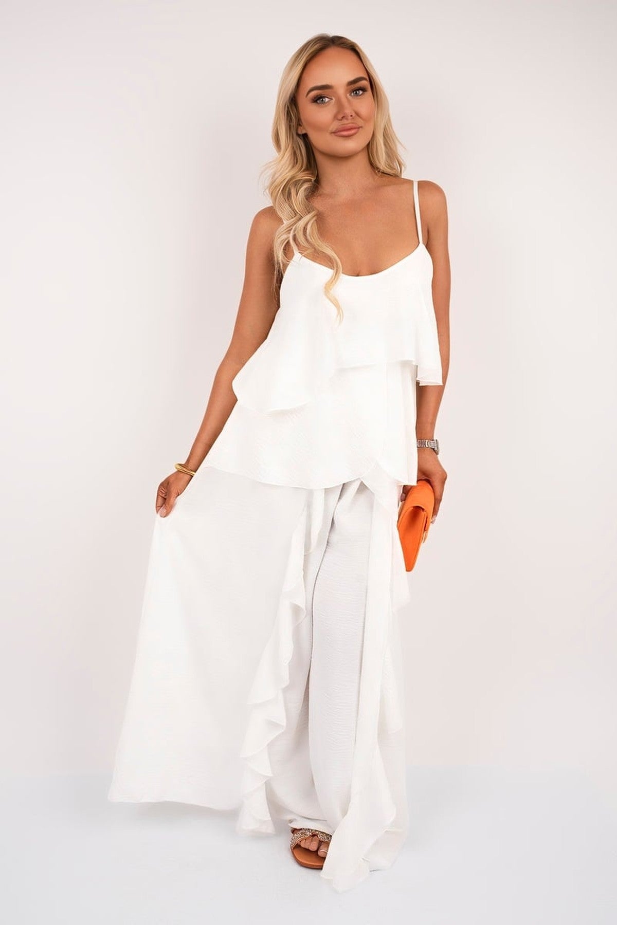 Nayeli Layered Cami Top With Asymmetric Hem - White