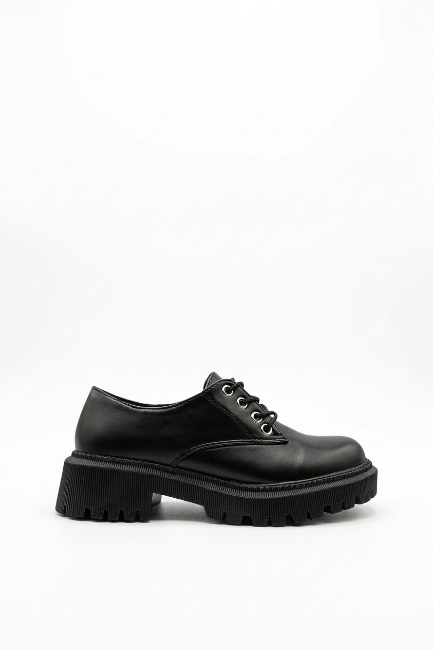 Nayla Chunky Faux Leather Derby Shoes - Black_wb
