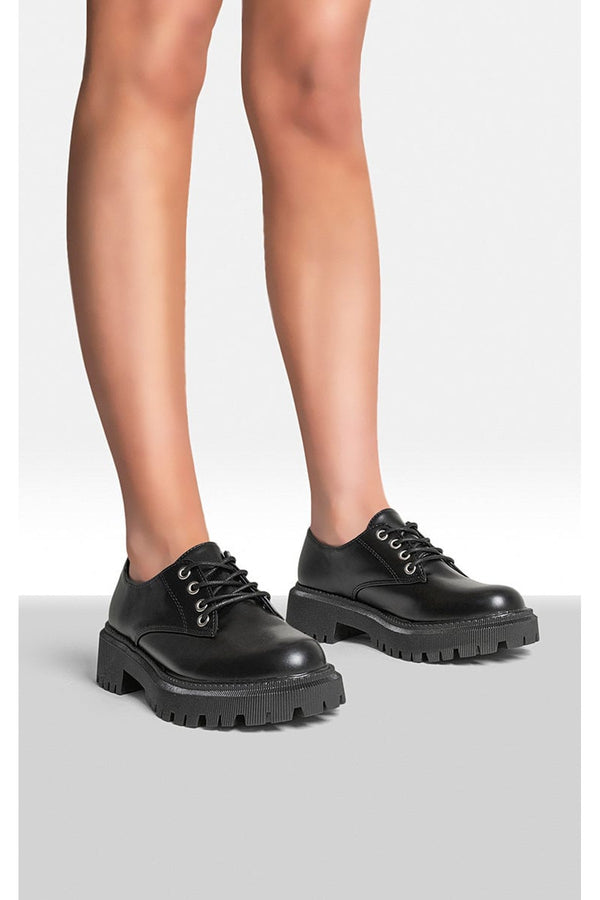 Nayla Chunky Faux Leather Derby Shoes - Black