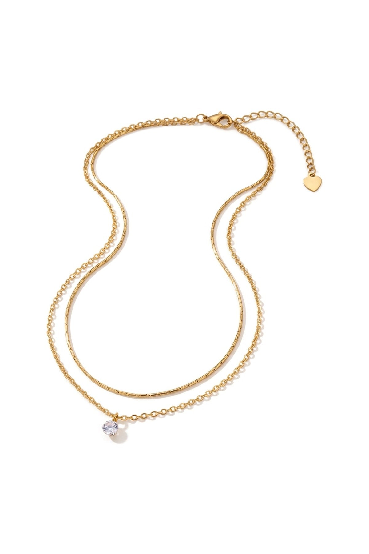 Hara Layered Gold Tone Solitaire Pendant - Gold_wb