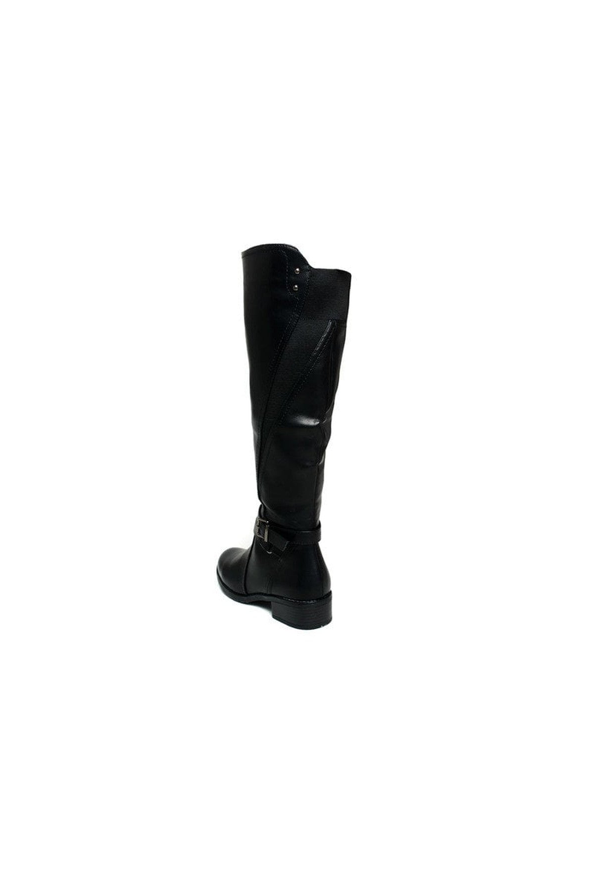 Nina Faux Leather Buckle Knee High Boots - Black