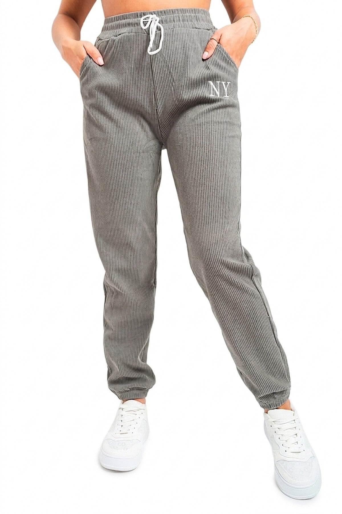 Noemi High Waisted Drawstring Trouser With Pockets - GREY_wb