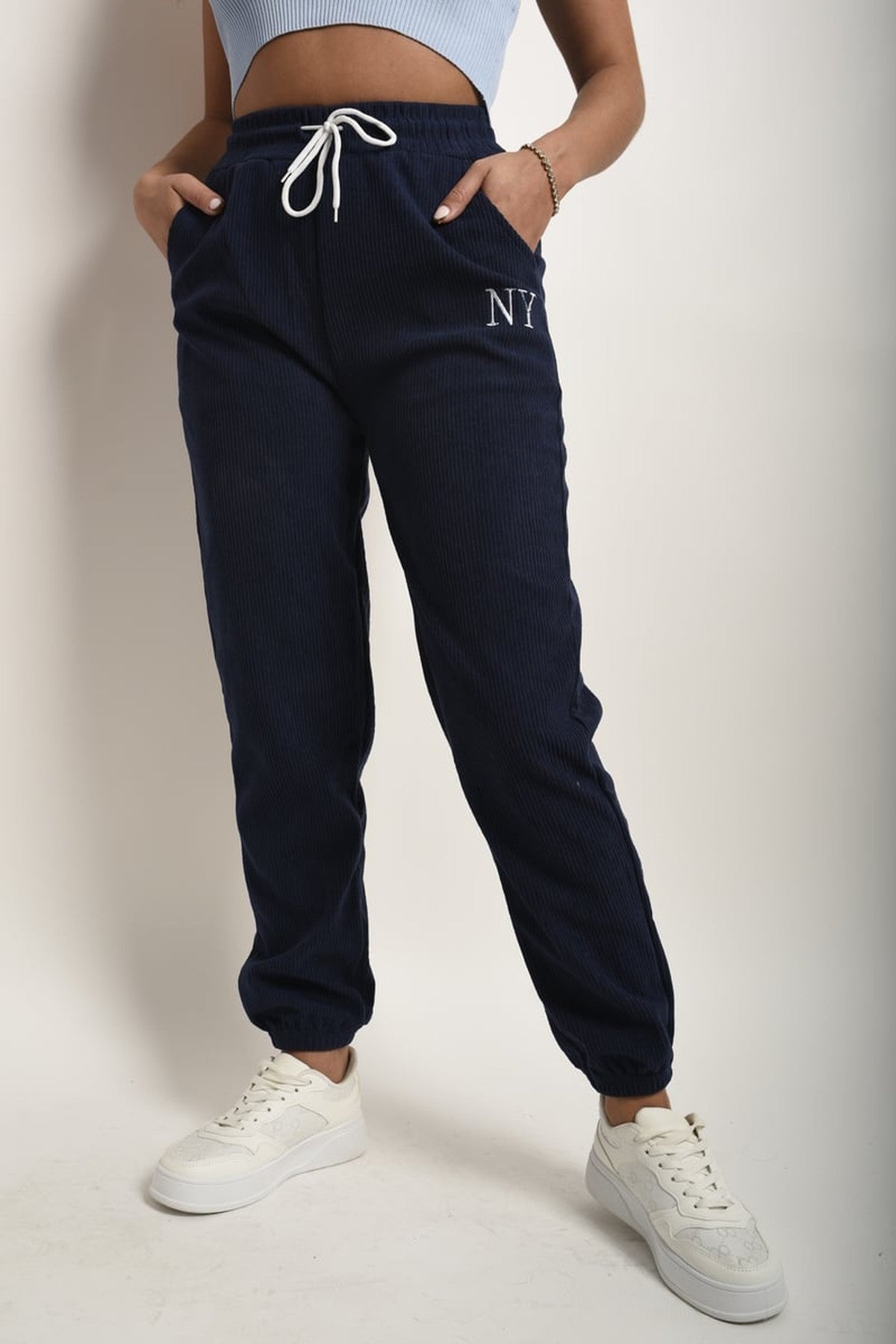 Noemi High Waisted Drawstring Trouser With Pockets - Navy