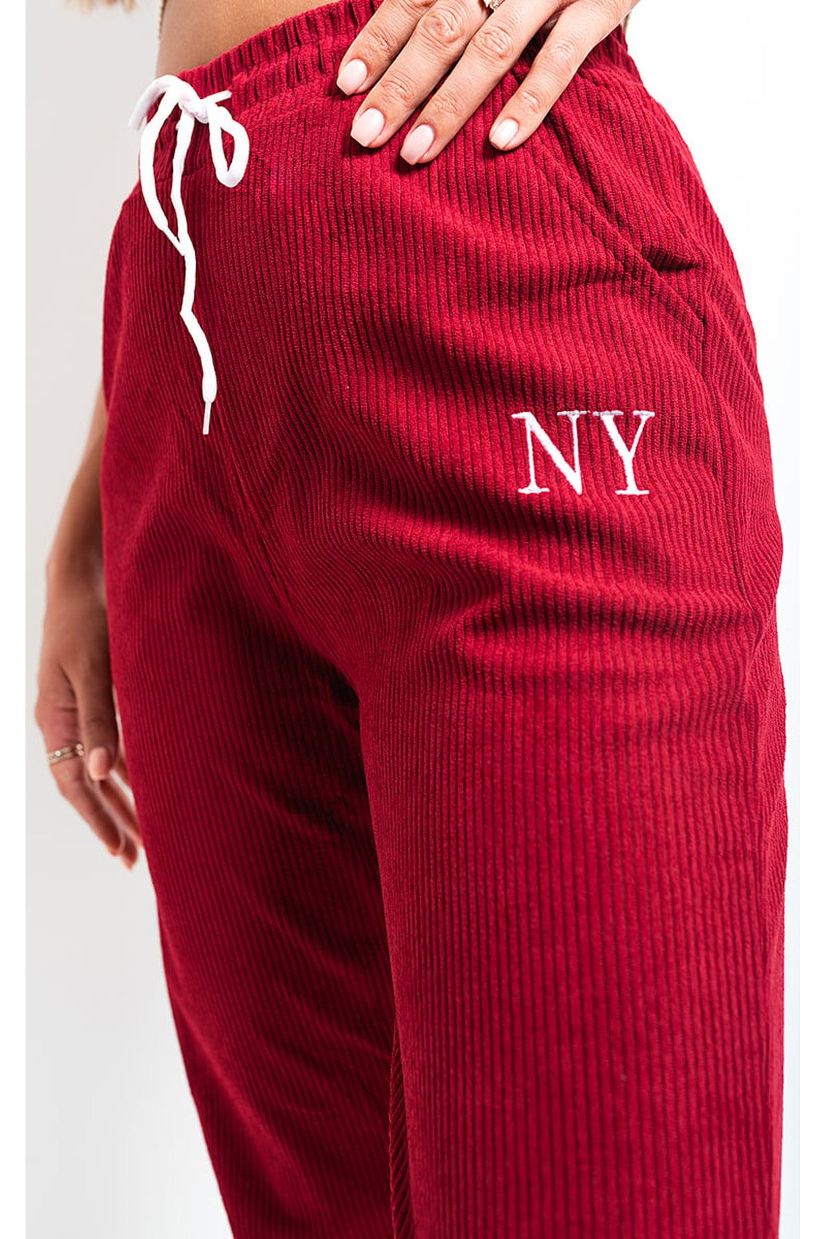 Noemi High Waisted Drawstring Trouser With Pockets - Wine