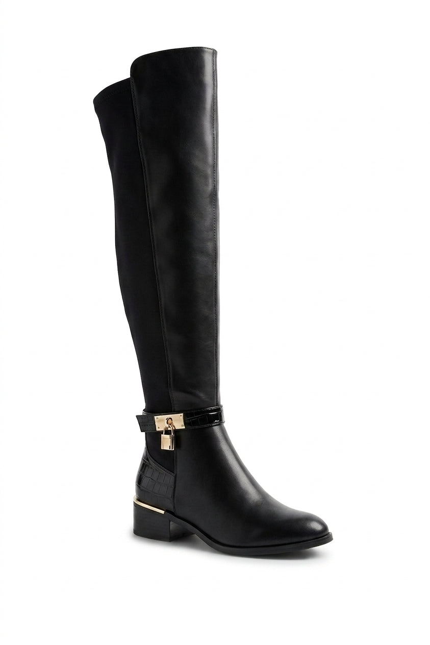 Octavia Over The Knee Boots - Black Pu
