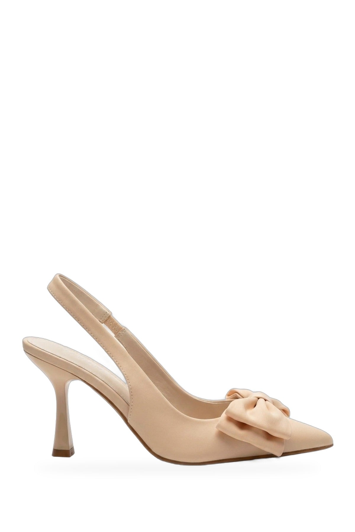 Octavia Satin Bow Pointed Toe Heels - Beige