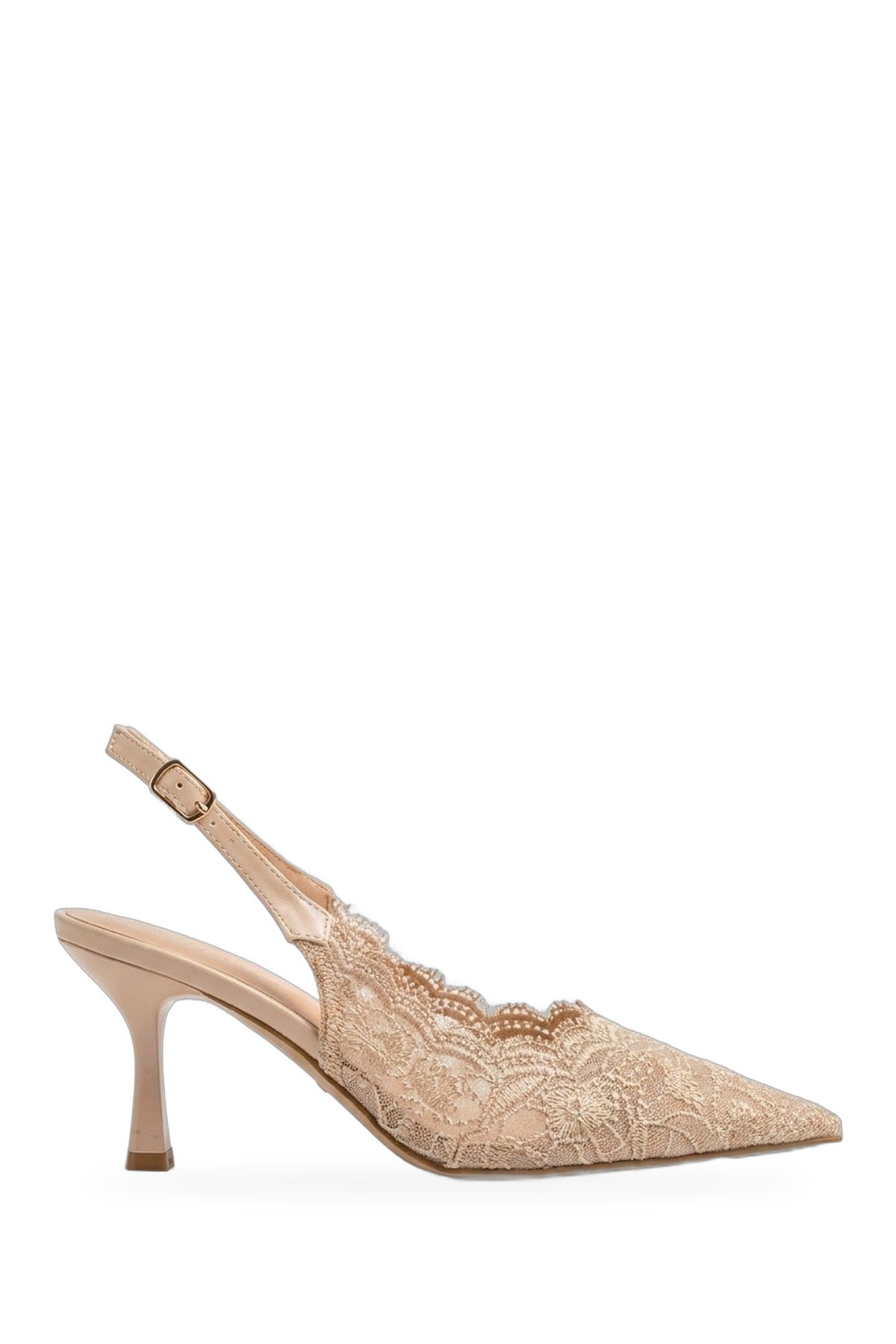 Odette Floral Lace Pointed Toe Heels - Beige
