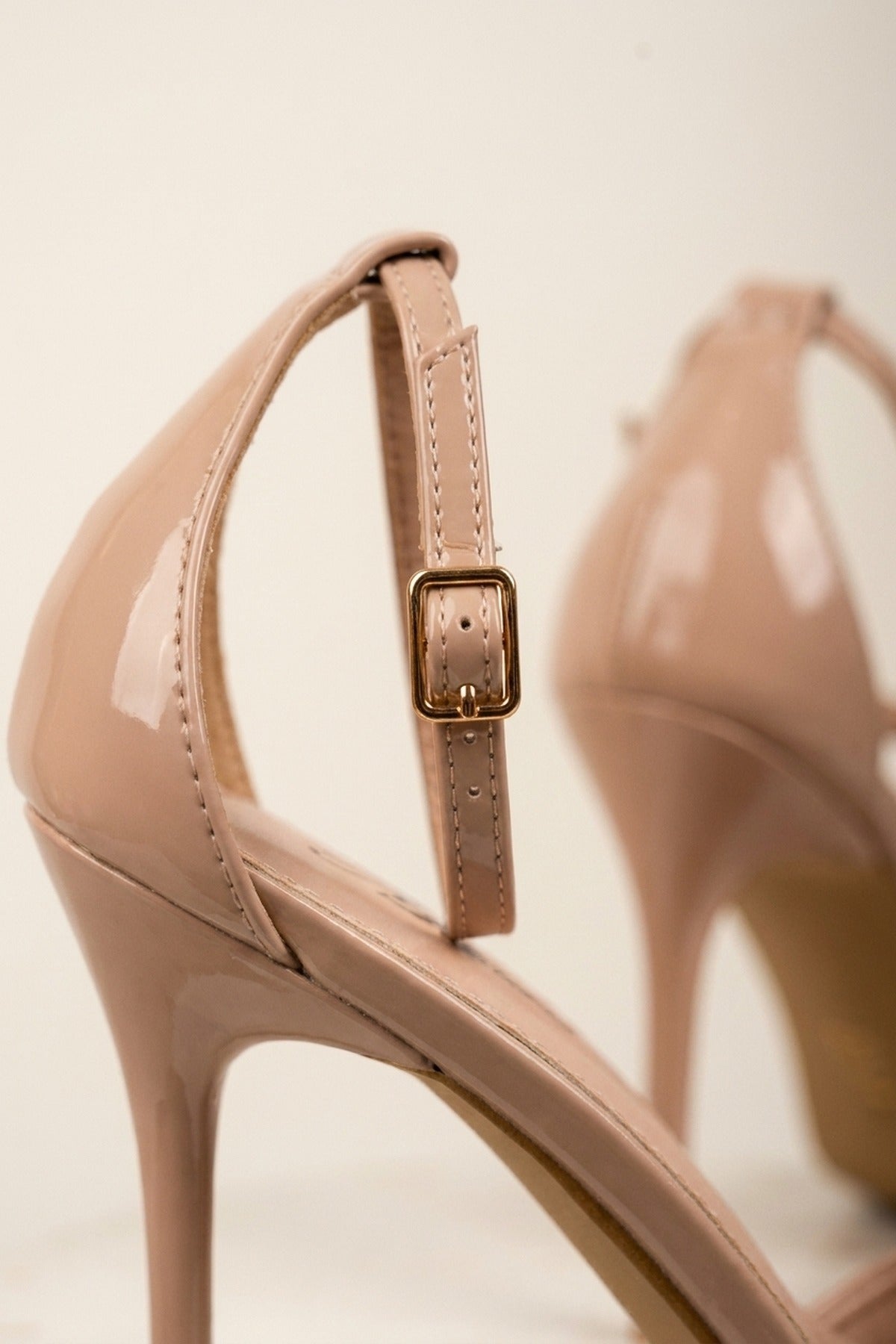 Sora Patent Ankle Strap Stiletto Heels - Beige