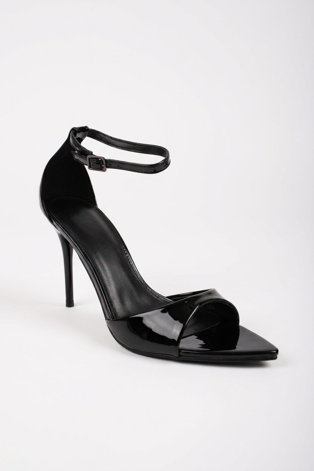 Sora Patent Ankle Strap Stiletto Heels - Black