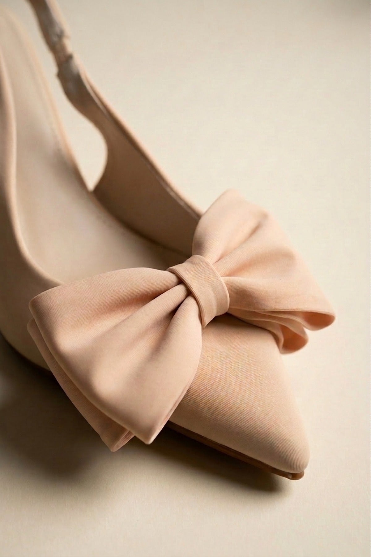 Octavia Satin Bow Pointed Toe Heels - Beige
