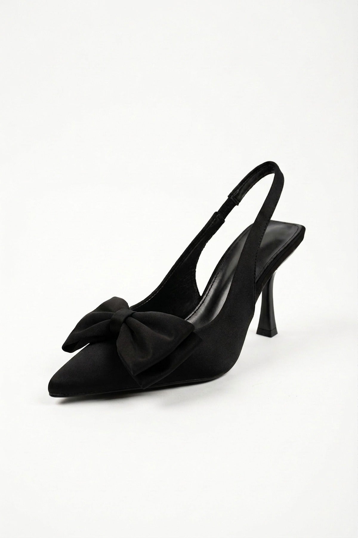 Octavia Satin Bow Pointed Toe Heels - Black