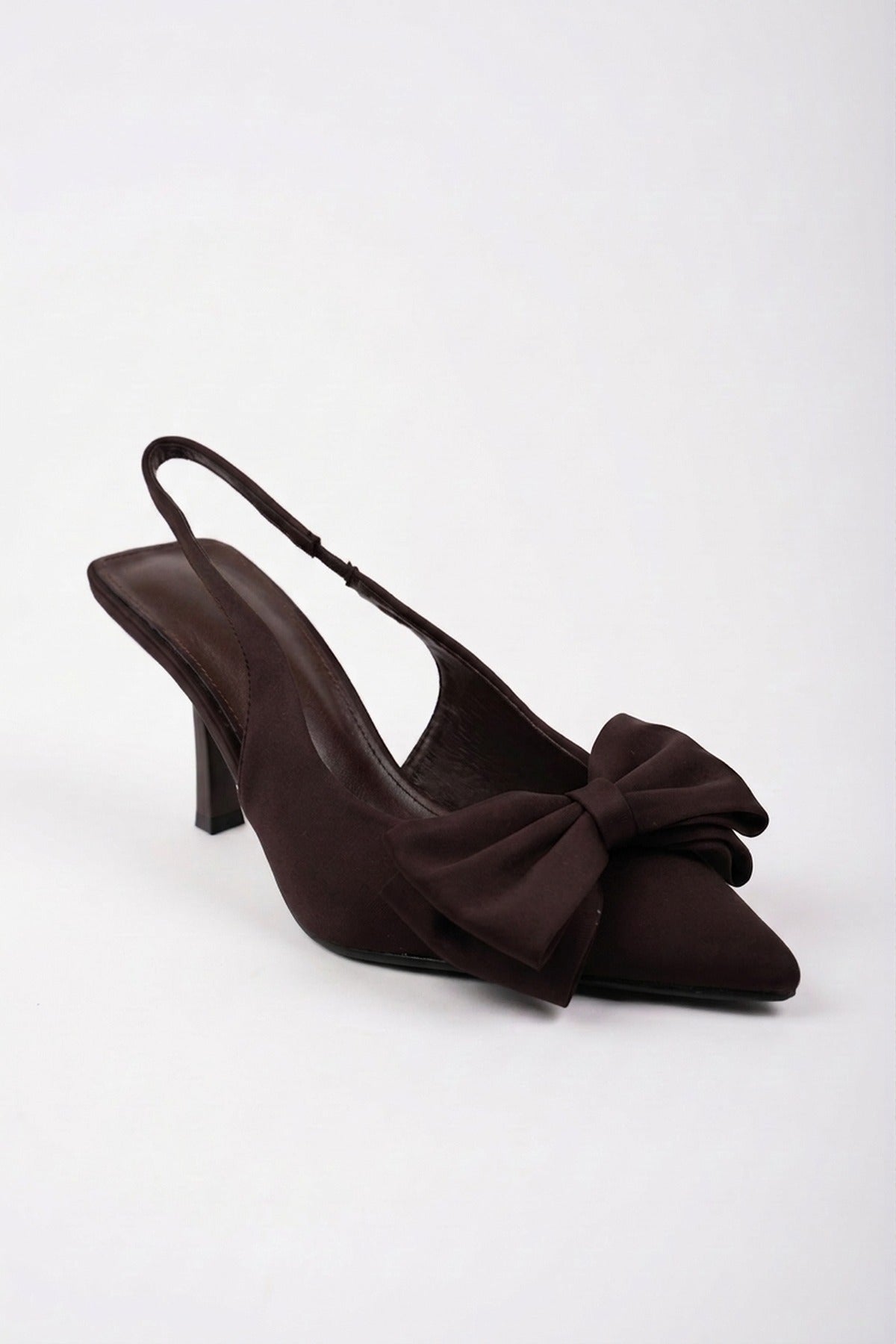 Octavia Satin Bow Pointed Toe Heels - Coffee