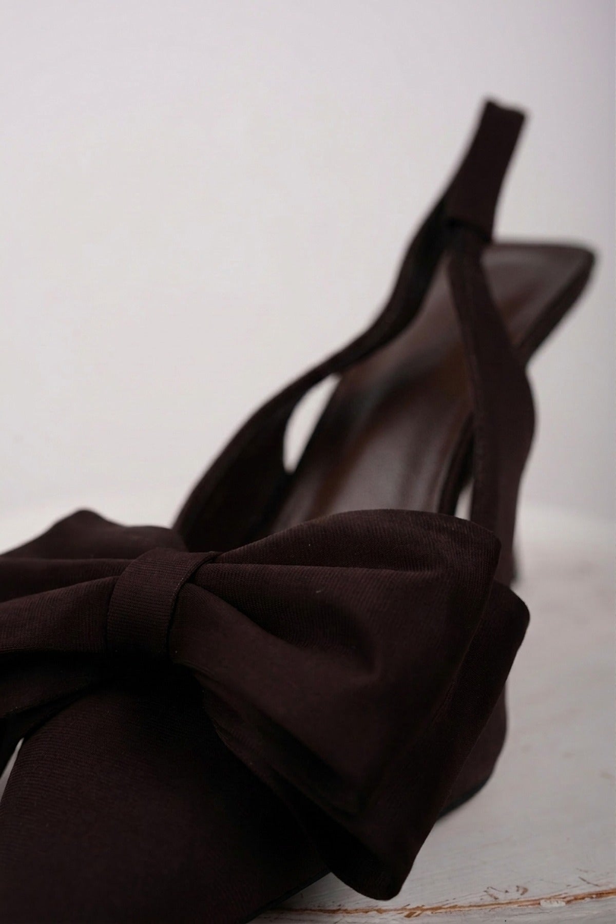 Octavia Satin Bow Pointed Toe Heels - Coffee