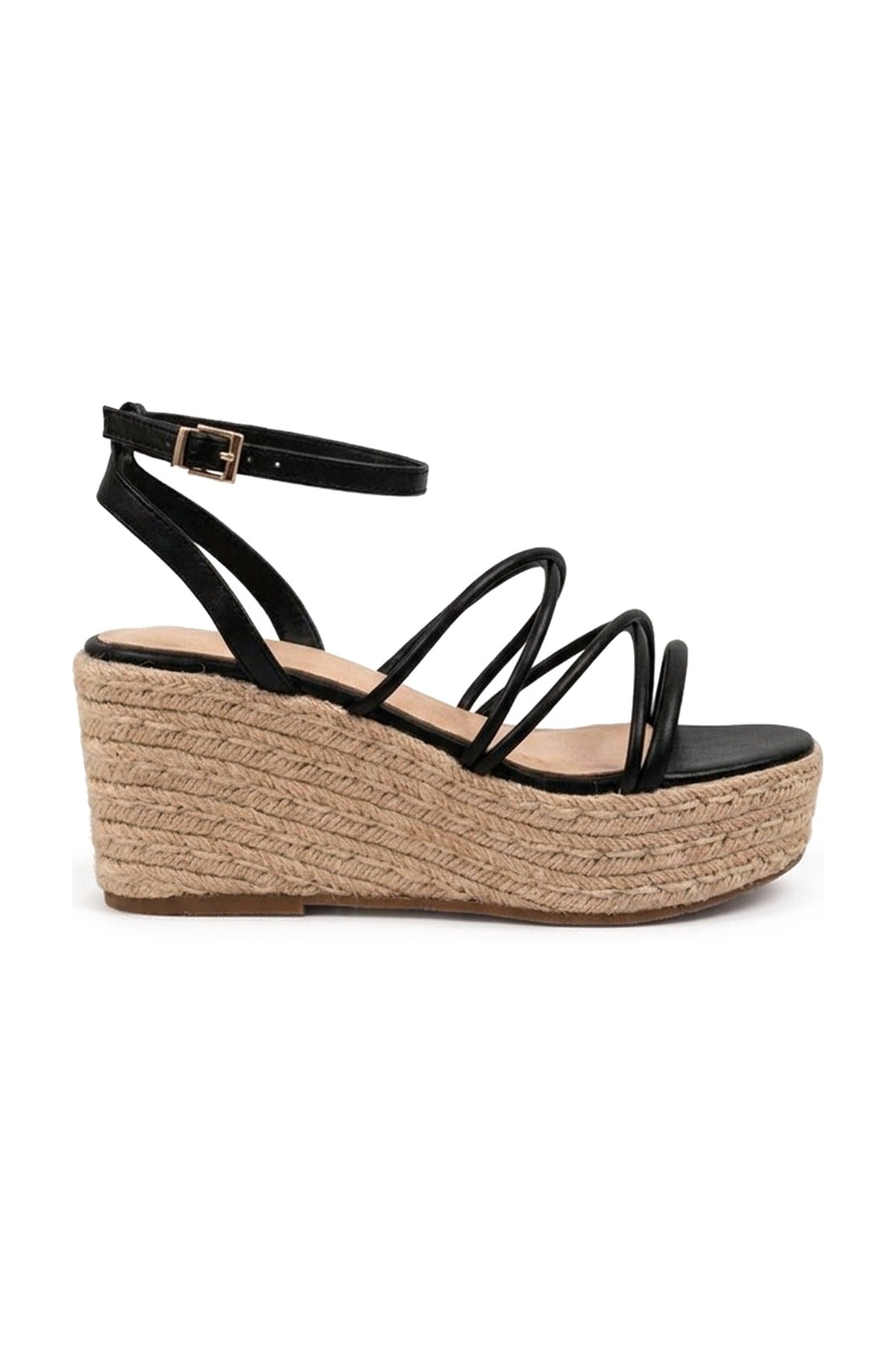 Olivia Womens Strappy Espadrille Platform Sandals - BLACK_wb