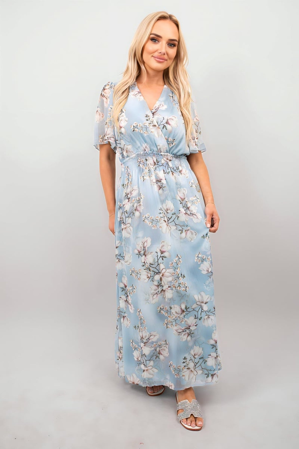 Ophelia Floral Wrap Maxi Dress - Sky Blue